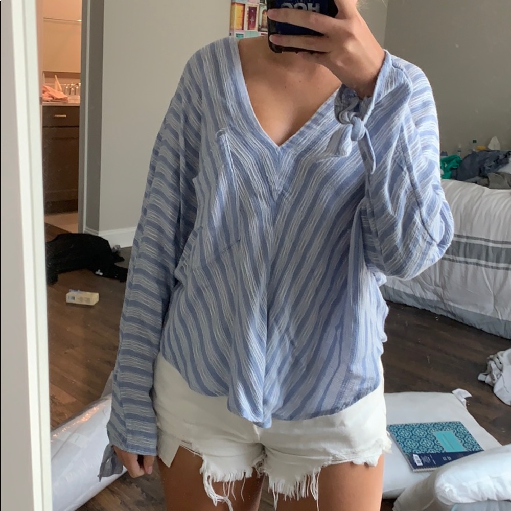 Blue and white free people top